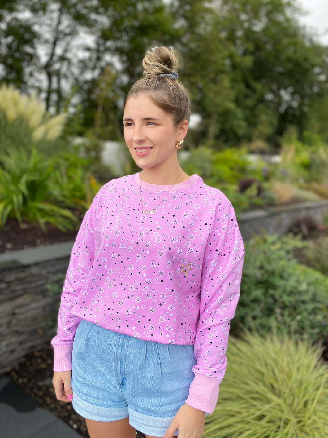 Adult super soft sweatshirt pink star print