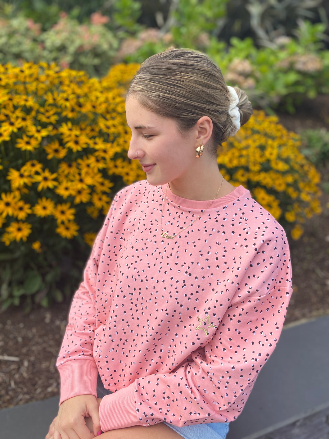 Adult super soft sweatshirt peach polka dot